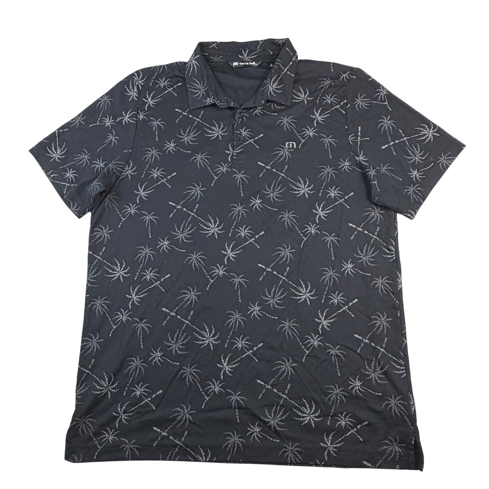 TravisMathew Mens XL Palm Tree Print Pima Cotton Blend Polo Shirt Black Grey